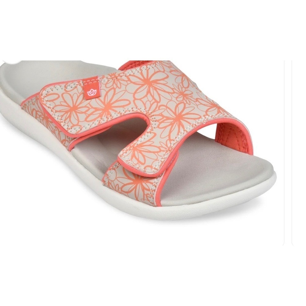 Spenco Kholo Picasso Living Coral Slide Sandal Womens 8 Wide Orange Flowers New